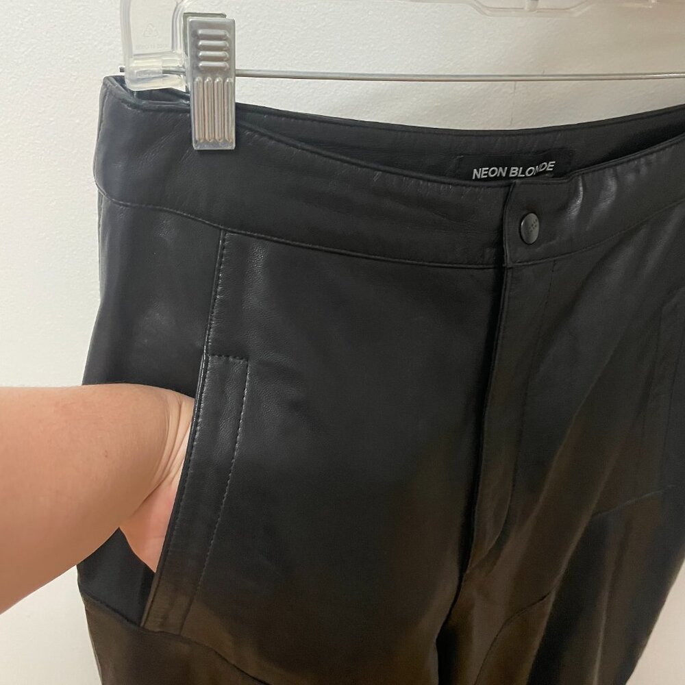Free People (Neon Blonde) ‘Nadia’ High-Rise Genuine Lamb Leather Pants Size 28 - Picture 3 of 13
